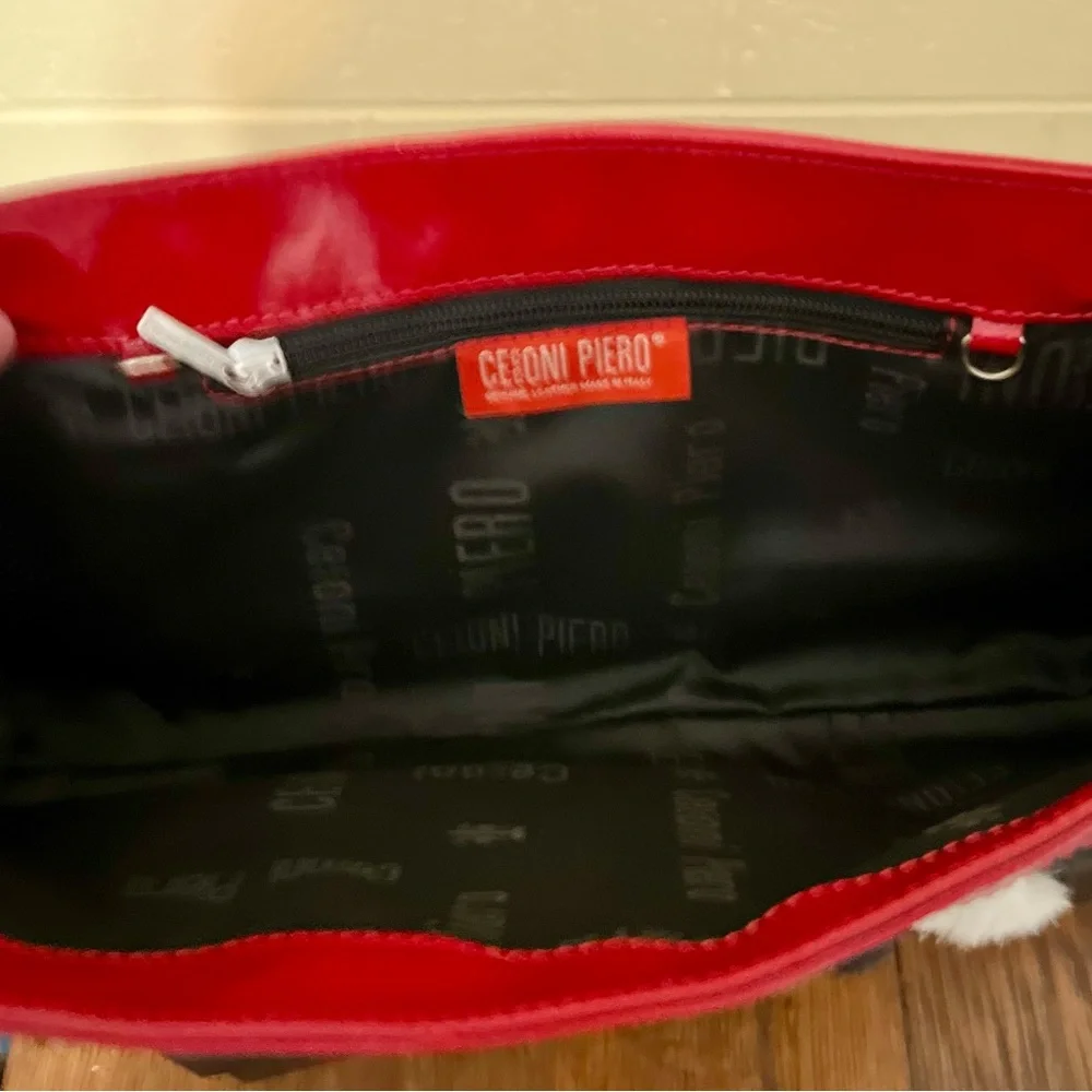 Chic Red and Black Zebra Print Leather Clutch made in Italy - Picture 7 of 8